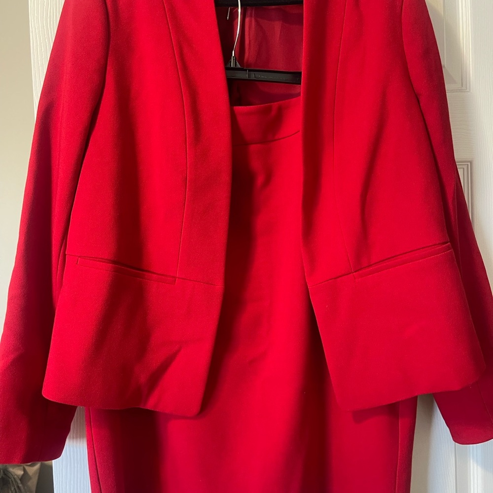 Red Ann Taylor Factory suit with a shawl collar